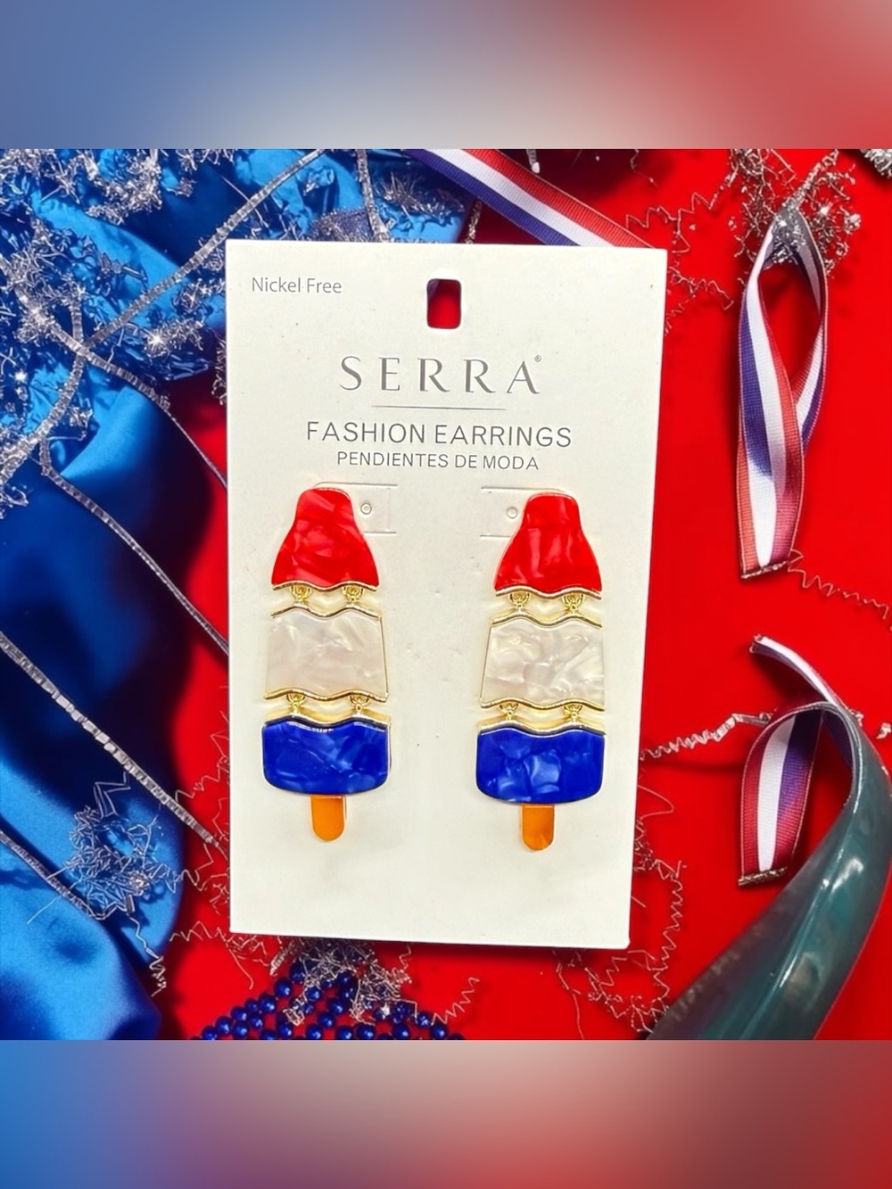 🏷️‼️5/$25🏷️‼️♥️🤍💙SERRA♥️🤍💙Red White & Blue Popsicle Stud Earrings/NIP